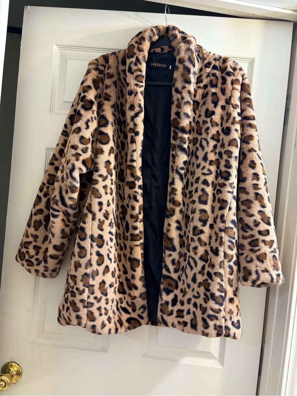 Lands' End Leopard-Print Faux-Fur Teddy Jacket - Tan/Black